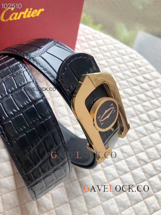 Cartier Belt Replica Black Belt & Gold Double C Buckle